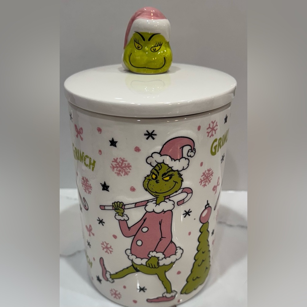 DR SEUSS “HOW THE GRINCH STOLE CHRISTMAS” PINK CHRISTMAS HOLIDAY CANISTER NEW
